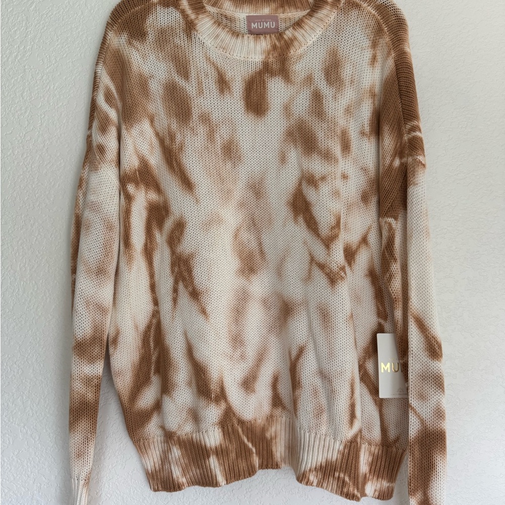 Show Me Your MuMu Brown and White Tie-Dye Sweater